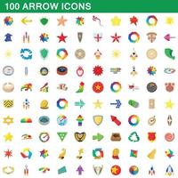 100 iconos de flecha, estilo de dibujos animados vector