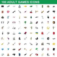 100 adult games icons set, cartoon style vector