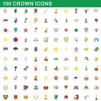 100 crown icons set, cartoon style vector