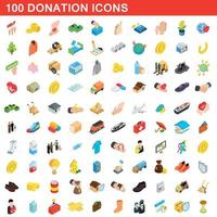 100 iconos de donación, estilo isométrico 3d vector