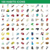 100 habits icons set, cartoon style vector
