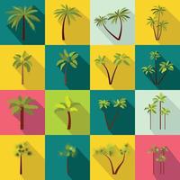 Palm tree icons set, flat style vector