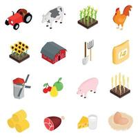 Farm isometric 3d icons set vector