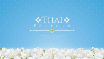 fondo de plantilla para el día de la madre tailandia y hermosa flor de jazmín con concepto tradicional de patrón tailandés de línea moderna vector