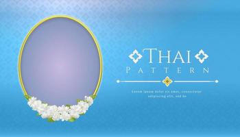 fondo de plantilla para el día de la madre tailandia con línea moderna patrón tailandés concepto tradicional y marco hermosa flor de jazmín vector