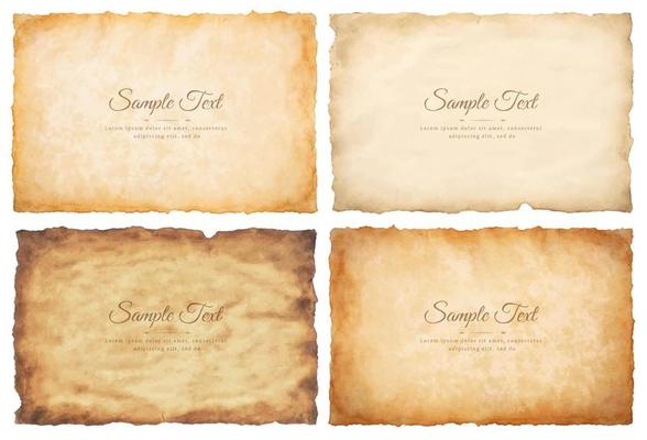 Vector collection set old parchment paper sheet vintage aged or texture isolated on white background