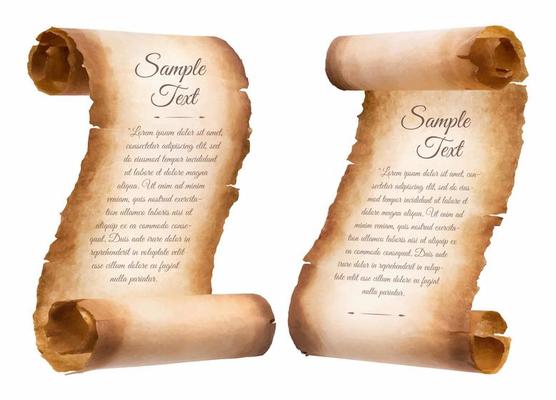old parchment paper scroll sheet vintage aged or texture isolated on white background