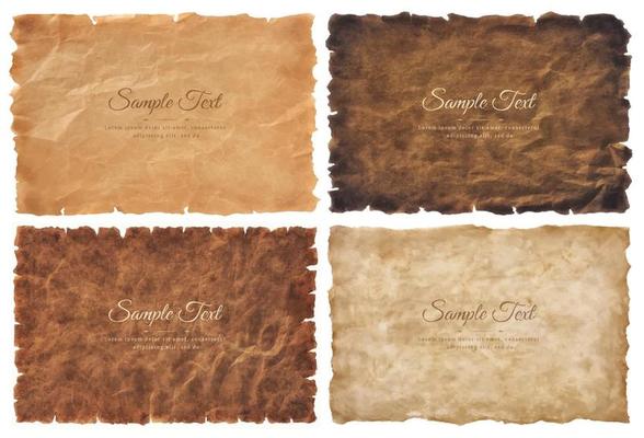 Vector collection set old parchment paper sheet vintage aged or texture isolated on white background