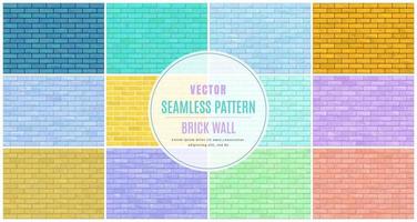 Colorful block brick wall seamless pattern collection set texture background. vector