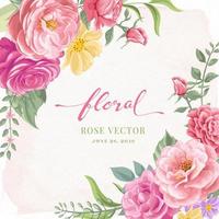 Rose Flower and botanical leaf digital painted illustration vector