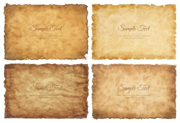 Vector collection set old parchment paper sheet vintage aged or texture isolated on white background