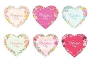 colección conjunto etiqueta forma de corazón hermosa rosa flor y hoja botánica ilustración digital pintada para amor boda día de san valentín o arreglo invitación diseño tarjeta de felicitación vector