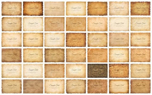 Vector collection set old parchment paper sheet vintage aged or texture isolated on white background