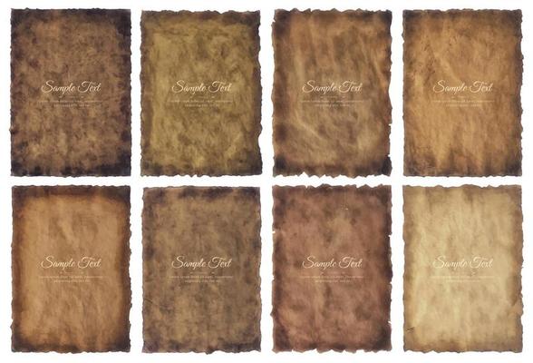 Vector collection set old parchment paper sheet vintage aged or texture isolated on white background