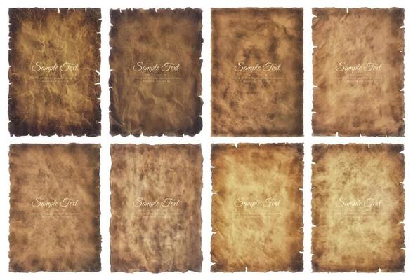 Vector collection set old parchment paper sheet vintage aged or texture isolated on white background