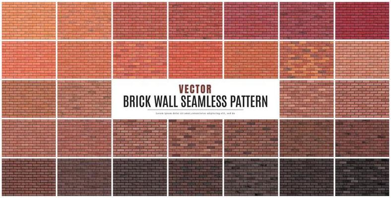 Block brick wall seamless pattern collection set texture background.
