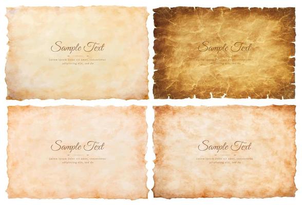 Vector collection set old parchment paper sheet vintage aged or texture isolated on white background