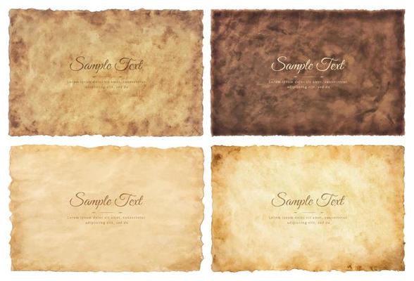 Vector collection set old parchment paper sheet vintage aged or texture isolated on white background