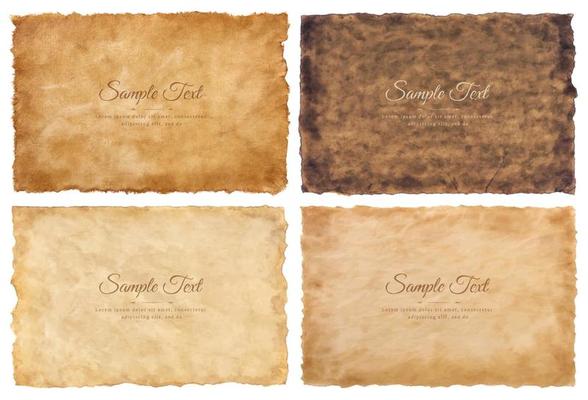 Vector collection set old parchment paper sheet vintage aged or texture isolated on white background