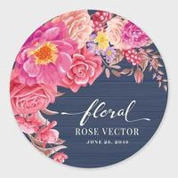 Beautiful Rose Flower and botanical leaf on wood label circle digital painted illustration for love wedding valentines day or arrangement invitation design greeting card vector