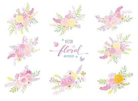 acuarela pintada a mano ilustración hermosa rosa flor botánica hoja y colección de mariposas para amor boda día de san valentín o arreglo diseño de invitación tarjeta de felicitación
