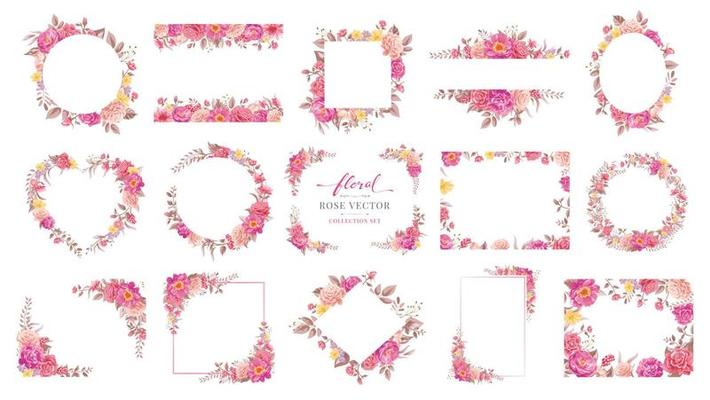 Collection set Beautiful Rose Flower and botanical leaf digital painted illustration for love wedding valentines day or arrangement invitation design greeting card