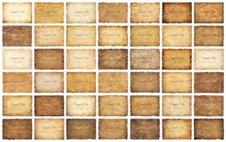conjunto de colección de vectores hoja de papel de pergamino antiguo vintage envejecido o textura aislada sobre fondo blanco