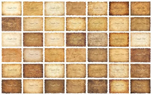 Vector collection set old parchment paper sheet vintage aged or texture isolated on white background