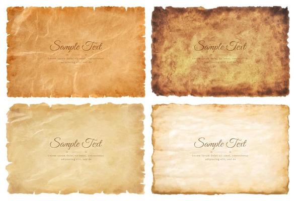 Vector collection set old parchment paper sheet vintage aged or texture isolated on white background