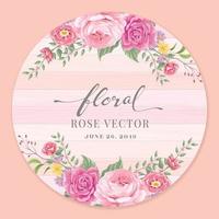 hermosa rosa flor y hoja botánica en madera etiqueta círculo digital pintado ilustración para amor boda día de san valentín o arreglo invitación diseño tarjeta de felicitación vector