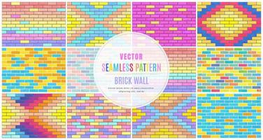 Colorful block brick wall seamless pattern collection set texture background vector