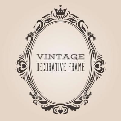 Oval vintage ornate border frame with retro pattern, victorian and baroque style decorative design.