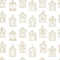 Beach hut pattern, flat line style, beige and white. vector