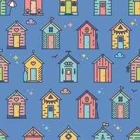 Beach hut seamless pattern, flat line style, colored. vector