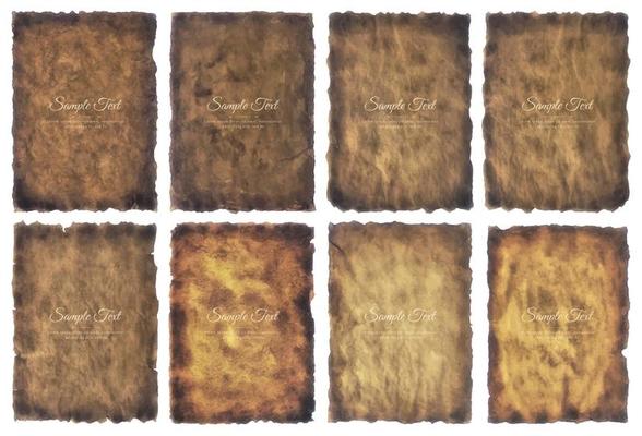 Vector collection set old parchment paper sheet vintage aged or texture isolated on white background