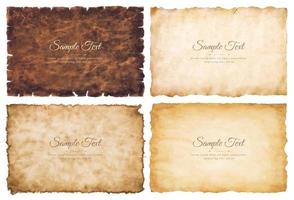 Vector collection set old parchment paper sheet vintage aged or texture isolated on white background