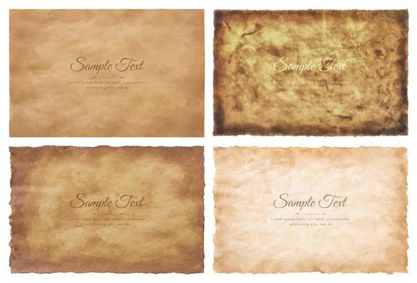 Vector collection set old parchment paper sheet vintage aged or texture isolated on white background