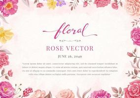 Rose Flower and botanical leaf digital painted illustration vector