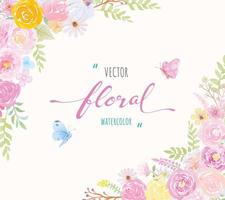 acuarela pintada a mano ilustración hermosa rosa flor botánica hoja y mariposa para amor boda día de san valentín o arreglo diseño de invitación tarjeta de felicitación vector