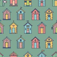 Beach hut pattern, flat line style, colored. vector