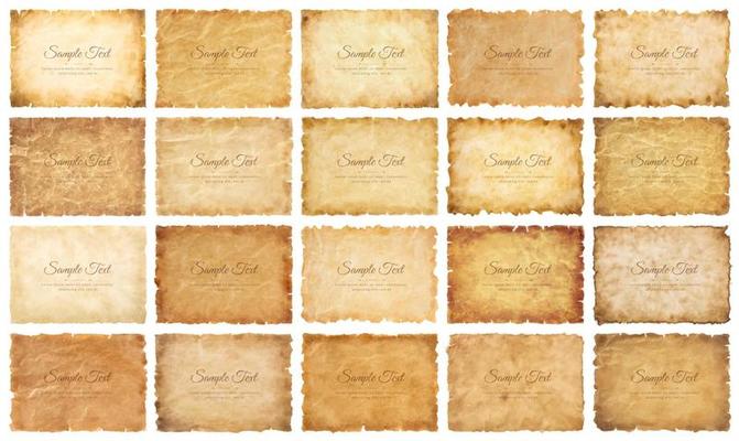 Vector collection set old parchment paper sheet vintage aged or texture isolated on white background