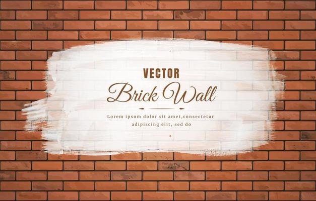 White brush stroke on brown block brick wall pattern texture background