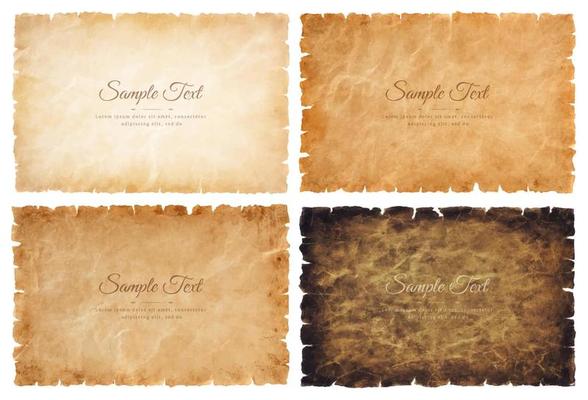 Vector collection set old parchment paper sheet vintage aged or texture isolated on white background