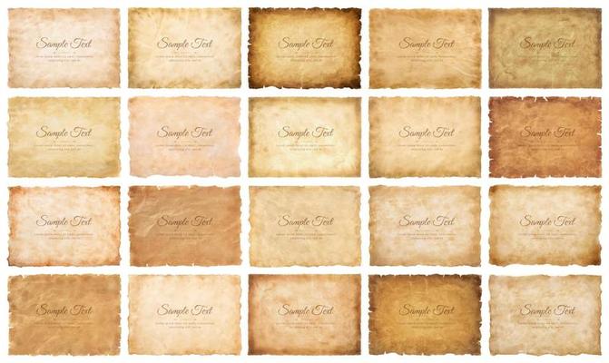 Vector collection set old parchment paper sheet vintage aged or texture isolated on white background