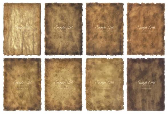 Vector collection set old parchment paper sheet vintage aged or texture isolated on white background