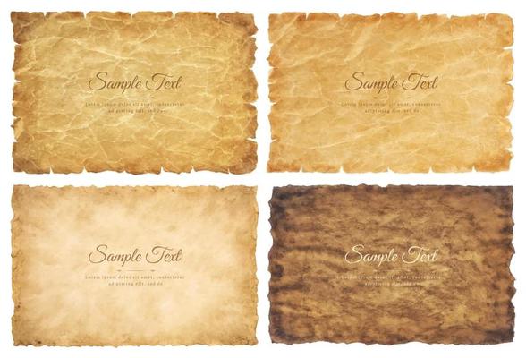 Vector collection set old parchment paper sheet vintage aged or texture isolated on white background