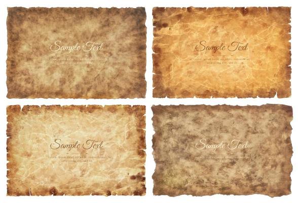 Vector collection set old parchment paper sheet vintage aged or texture isolated on white background