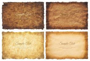 Vector collection set old parchment paper sheet vintage aged or texture isolated on white background