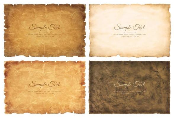 Vector collection set old parchment paper sheet vintage aged or texture isolated on white background