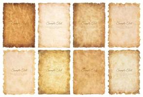 Vector collection set old parchment paper sheet vintage aged or texture isolated on white background